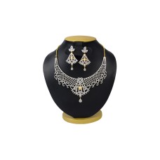 Gold Plated Choker Necklace With White Stones & Pearl