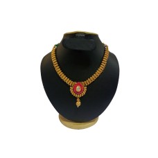 Gold Plated Necklace With Light Pink & White Stone