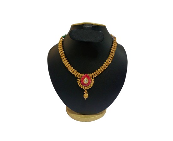 Gold Plated Necklace With Light Pink & White Stone