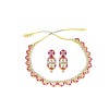 Gold Plated Necklace With Small Pink White Stones