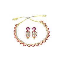 Gold Plated Necklace With Small Pink White Stones