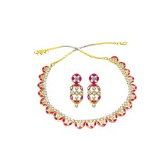 Gold Plated Necklace With Small Pink White Stones