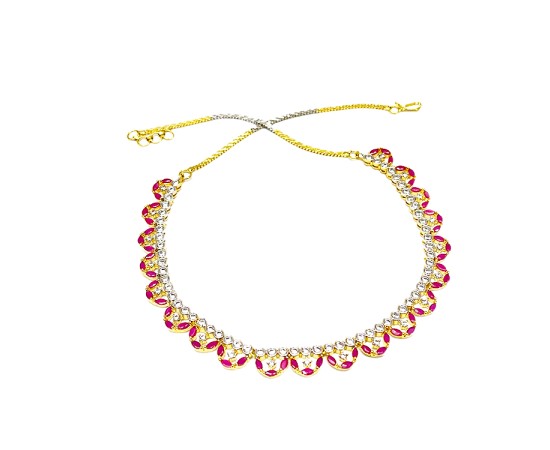 Gold Plated Necklace With Small Pink White Stones