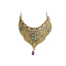 Gold Plated Choker Necklace With Peach Stones White