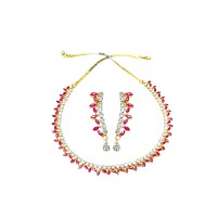 Gold Plated Necklace With Small Pink White Stones