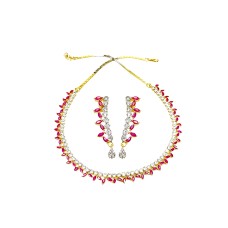 Gold Plated Necklace With Small Pink White Stones