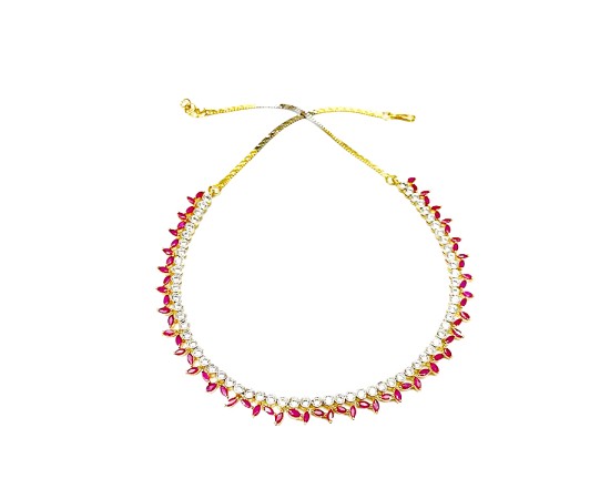 Gold Plated Necklace With Small Pink White Stones