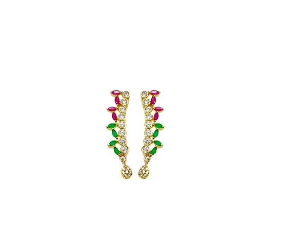 Gold Plated Necklace With Small Green Red & White Stones