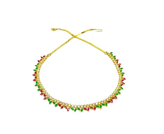 Gold Plated Necklace With Small Green Red & White Stones