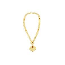 Gold Plated Diamond Design Necklace With Red Stone White Pearls