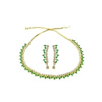 Gold Plated Necklace With Small Green White Stones