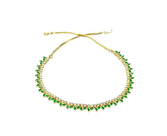 Gold Plated Necklace With Small Green White Stones