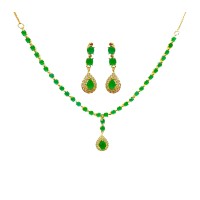 Gold Plated Necklace With Small Green Stones