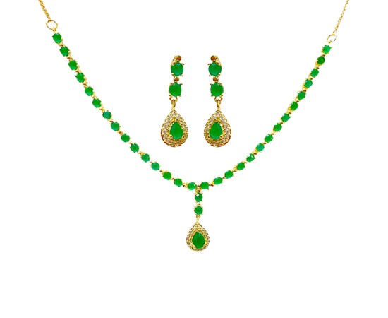 Gold Plated Necklace With Small Green Stones