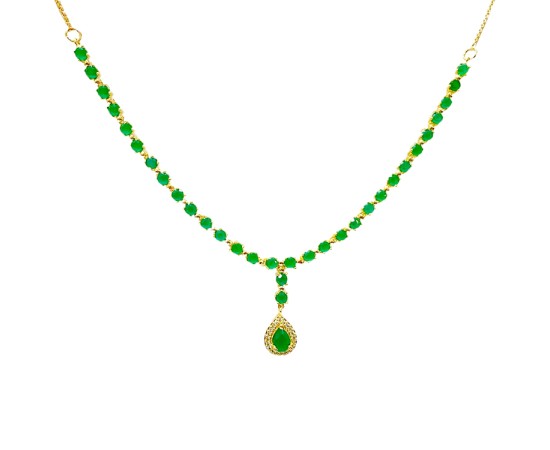 Gold Plated Necklace With Small Green Stones