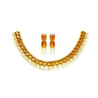 Gold Plated Big Box Necklace With Yellow Stones