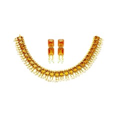 Gold Plated Big Box Necklace With Yellow Stones