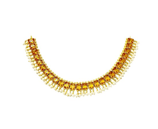 Gold Plated Big Box Necklace With Yellow Stones