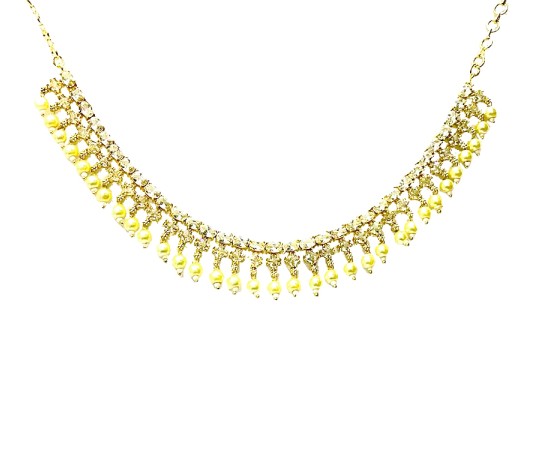 Gold Plated Necklace With White Stones & Pearls