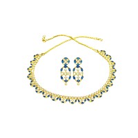 Gold Plated Necklace With Small Navy Blue & White Stones