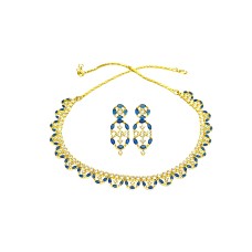Gold Plated Necklace With Small Navy Blue & White Stones