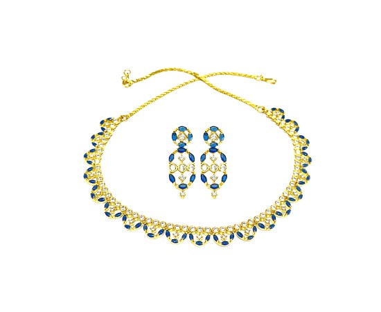Gold Plated Necklace With Small Navy Blue & White Stones