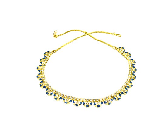 Gold Plated Necklace With Small Navy Blue & White Stones