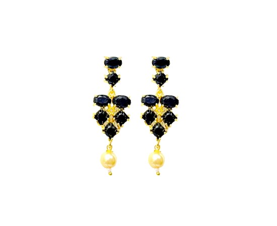 Gold Plated Necklace With White Black Stones & Pearls