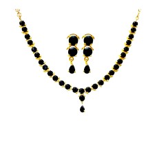 Gold Plated Big Round Necklace With Black Stones