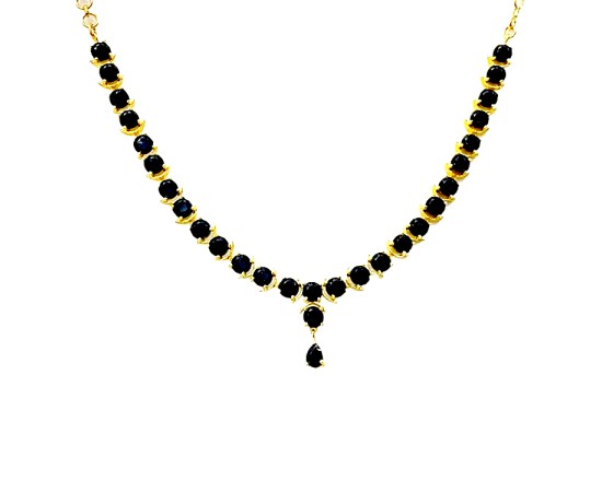 Gold Plated Big Round Necklace With Black Stones