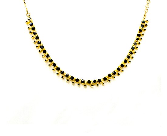 Gold Plated Round Necklace With Black Stones