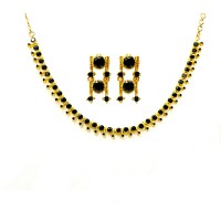Gold Plated Round Necklace With Black Stones
