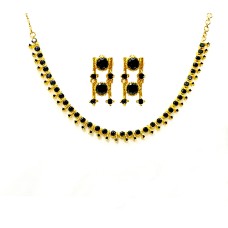 Gold Plated Round Necklace With Black Stones