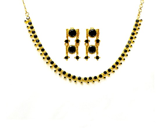 Gold Plated Round Necklace With Black Stones