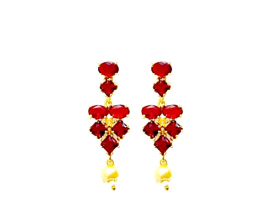 Gold Plated Necklace With White Maroon Stones & Pearls