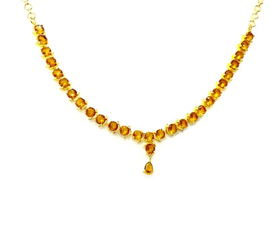 Gold Plated Big Round Necklace With Yellow Stones