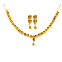 Gold Plated Big Round Necklace With Yellow Stones