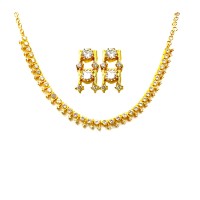 Gold Plated Round Necklace With White Stones