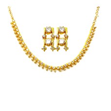 Gold Plated Round Necklace With White Stones