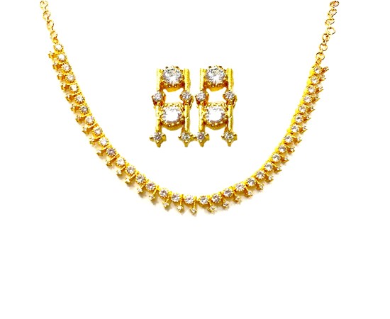 Gold Plated Round Necklace With White Stones