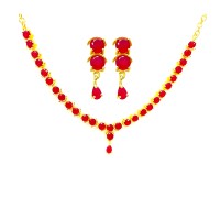 Gold Plated Big Round Necklace With Pink Stones