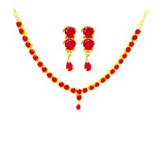 Gold Plated Big Round Necklace With Pink Stones