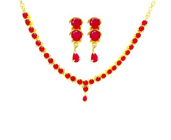 Gold Plated Big Round Necklace With Pink Stones