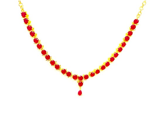 Gold Plated Big Round Necklace With Pink Stones