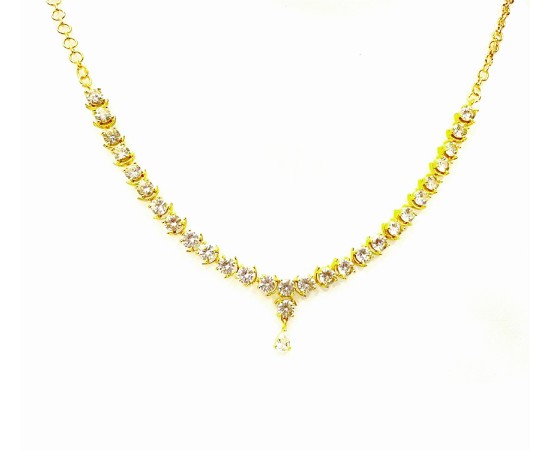Gold Plated Big Round Necklace With White Stones