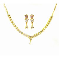 Gold Plated Big Round Necklace With White Stones