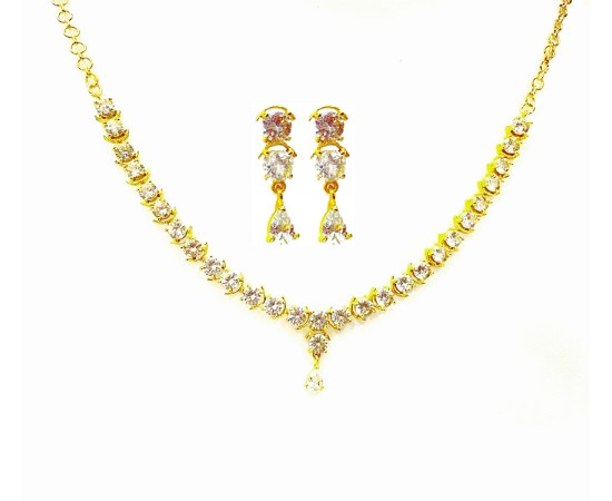 Gold Plated Big Round Necklace With White Stones