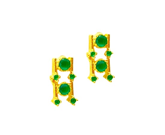 Gold Plated Round Necklace With Green Stones