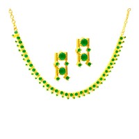 Gold Plated Round Necklace With Green Stones