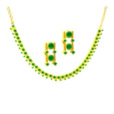 Gold Plated Round Necklace With Green Stones